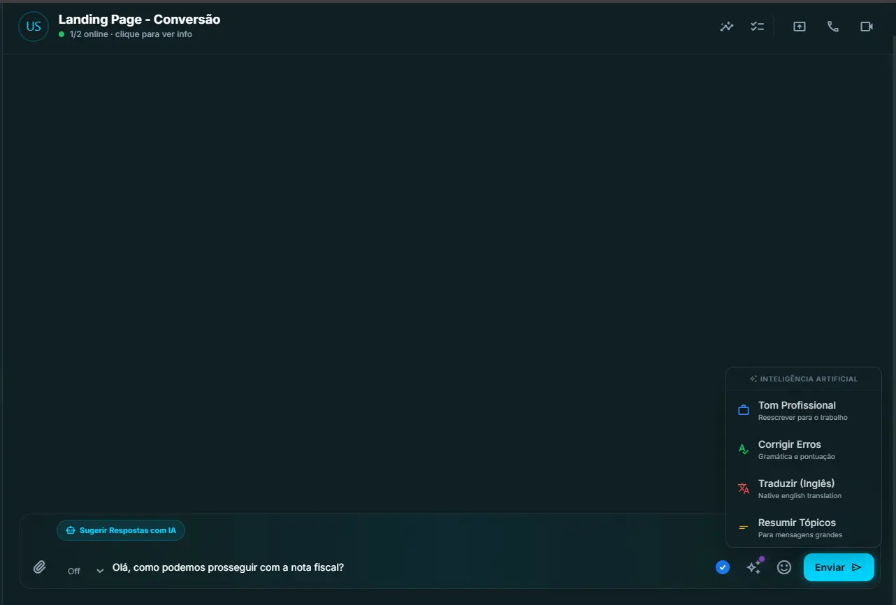 Recursos de Inteligência Artificial processando tarefas e chats na Lanly